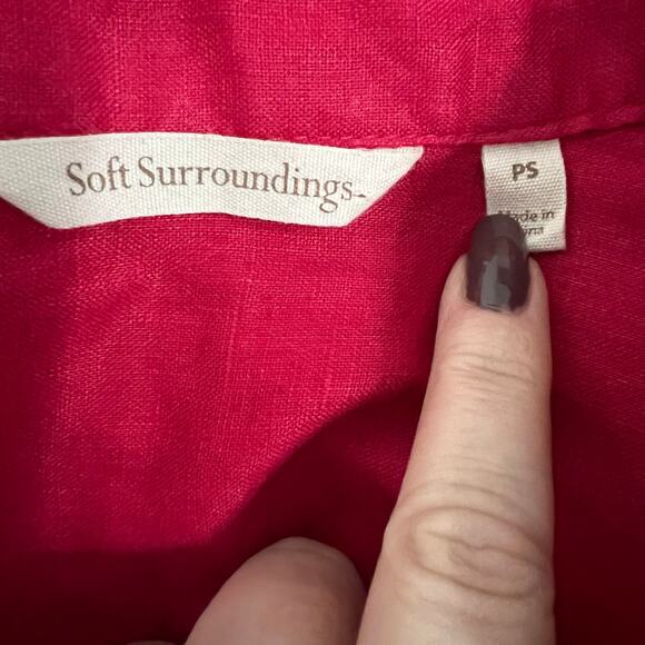 Soft Surroundings 3/4 Sleeve Linen Button‎ Up Blouse Size Petite Small - Picture 6 of 7